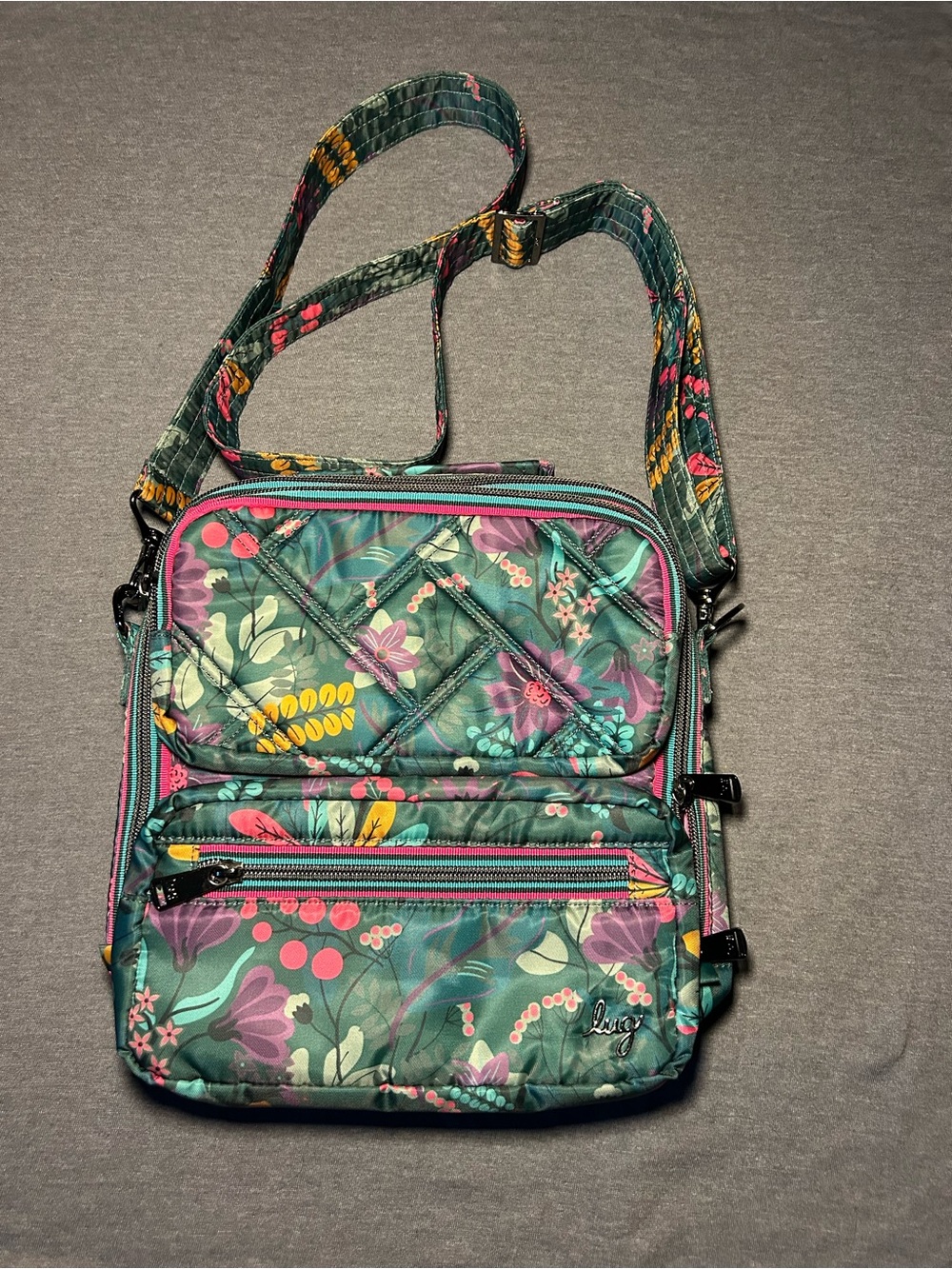 Lug X Wrangler Floral Teal Quilted Crossbody Bag with Adjustable Strap